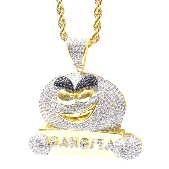 Gold Finish Lab Diamond GANGSTA Emoji Charm Chain - Picture 3 of 4